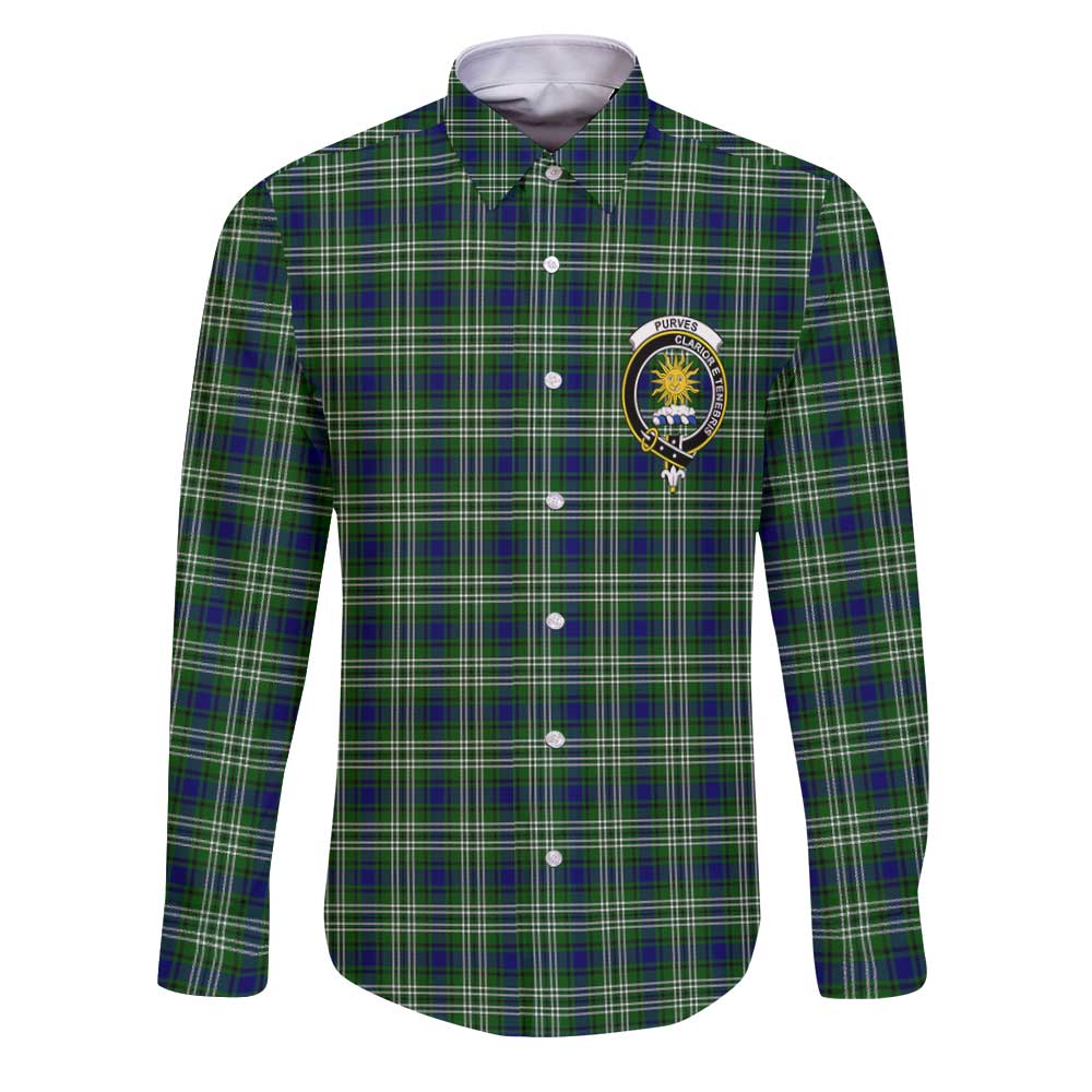 Clan Purves Tartan Long Sleeve Button Shirt Crest And Plaid Basic Style