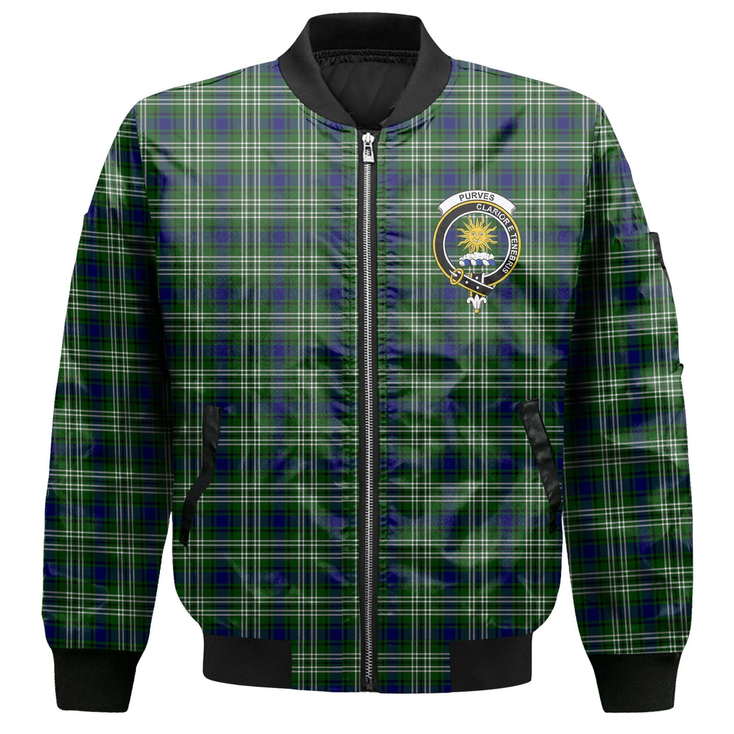 Clan Purves Tartan Men Bomber Jacket Crest And Plaid Basic Style