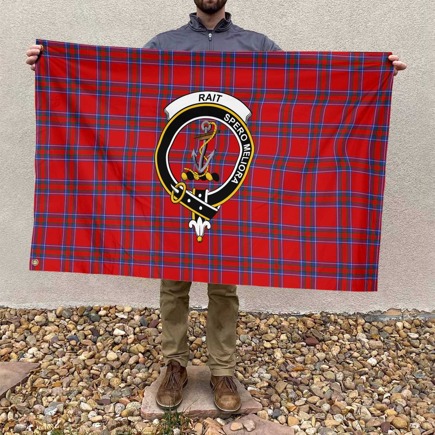 Clan Rait Tartan Flag Crest And Plaid Basic Style