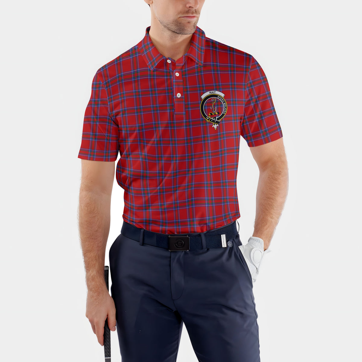 Clan Rait Tartan Golf Men Polo Shirt Crest And Plaid Basic Style