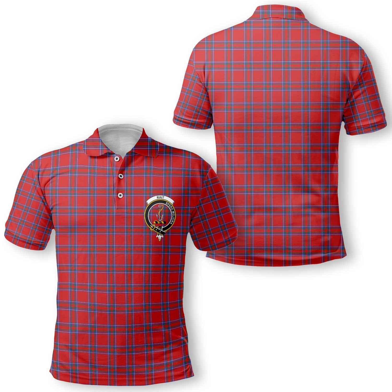 Clan Rait Tartan Golf Men Polo Shirt Crest And Plaid Basic Style
