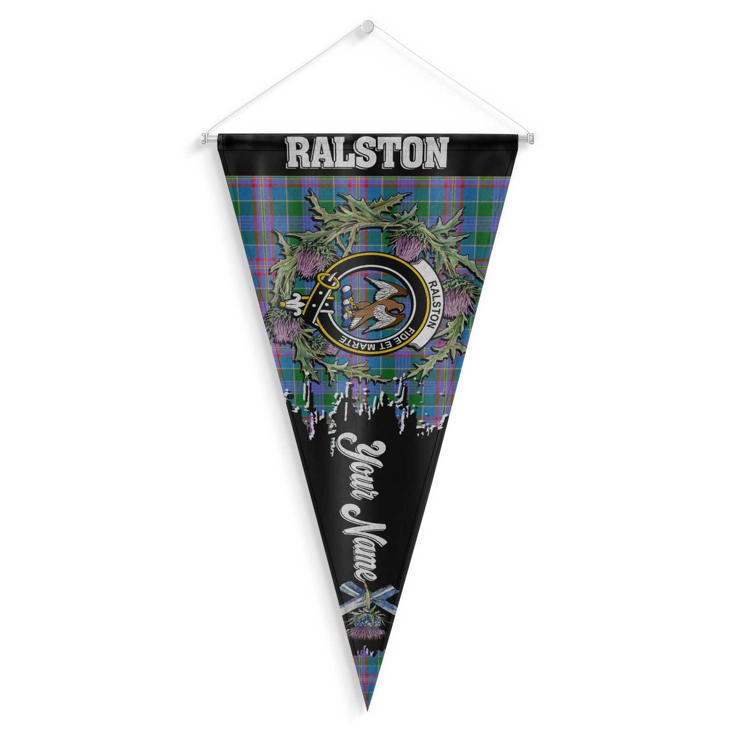 Clan Ralston Tartan Felt Pennant Crest And Plaid Basic Style