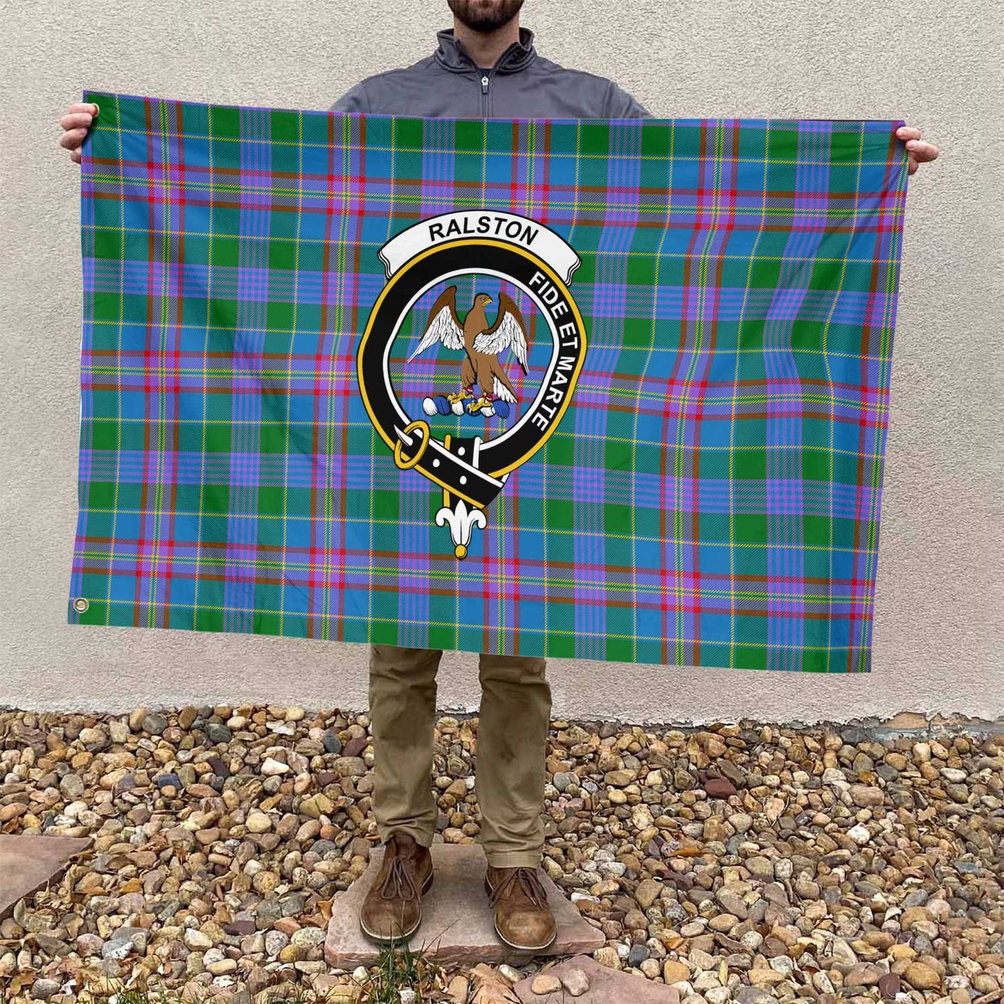 Clan Ralston Tartan Flag Crest And Plaid Basic Style