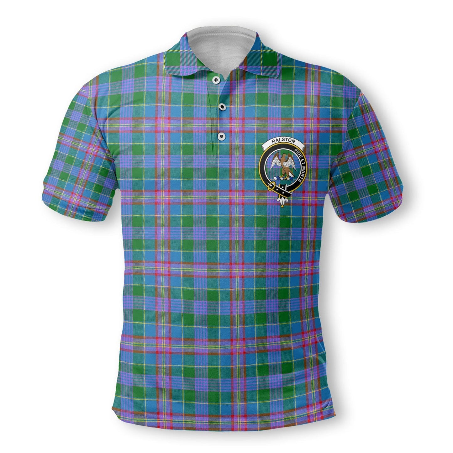 Clan Ralston Tartan Golf Tartan Men Polo Shirt Crest And Plaid Basic Style