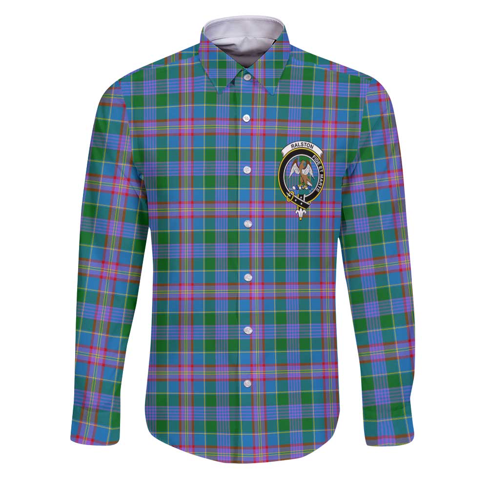 Clan Ralston Tartan Long Sleeve Button Shirt Crest And Plaid Basic Style