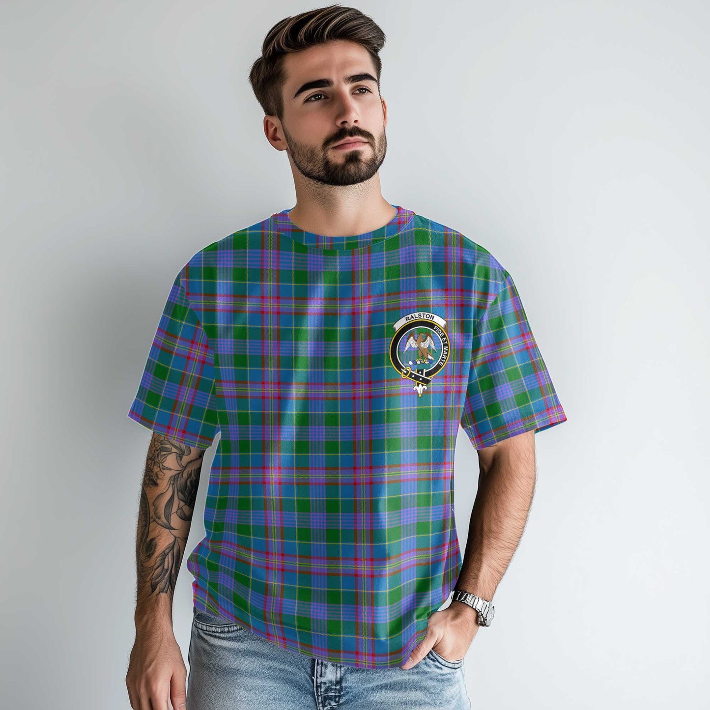 Clan Ralston Tartan Men T Shirt Crest And Plaid Basic Style