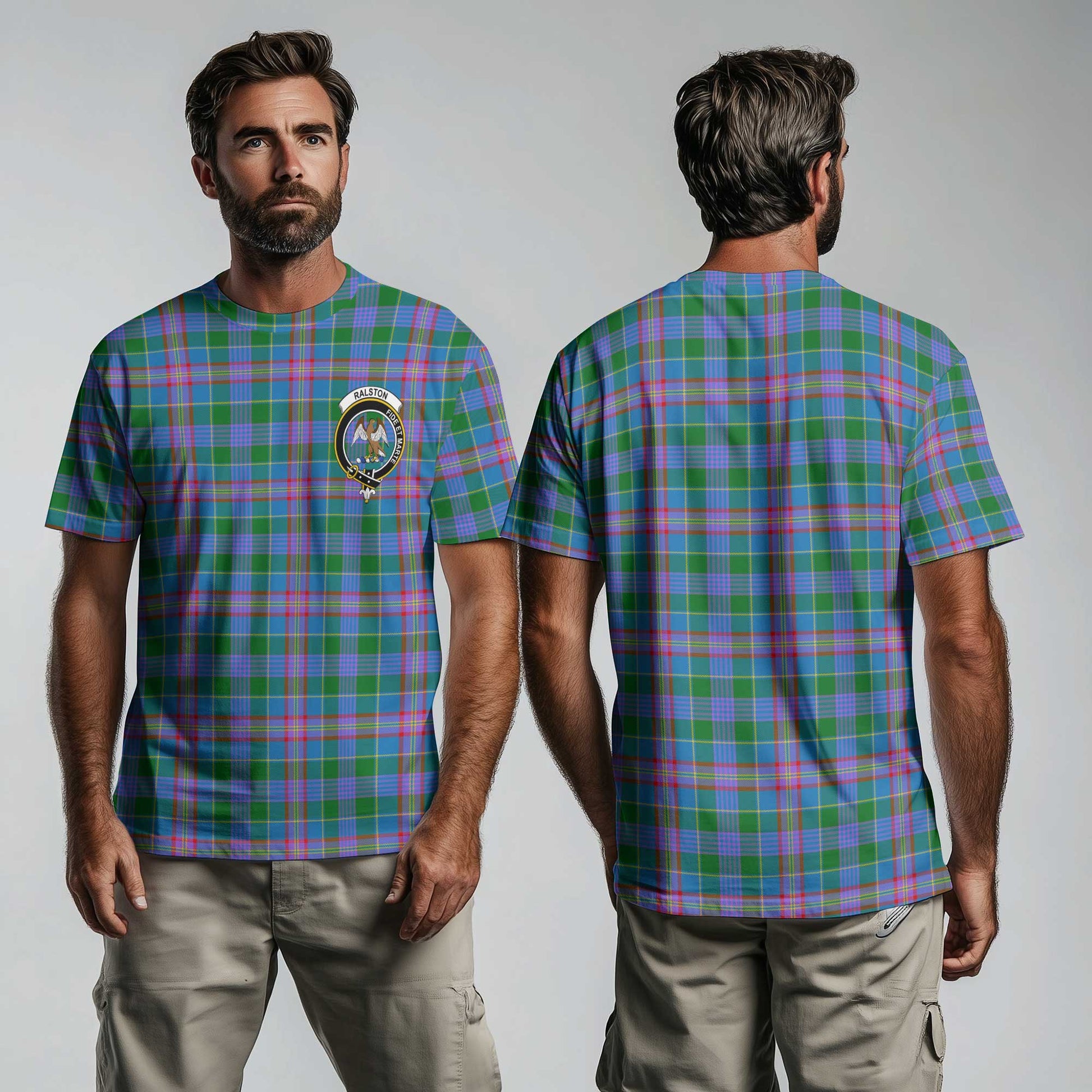 Clan Ralston Tartan Men T Shirt Crest And Plaid Basic Style