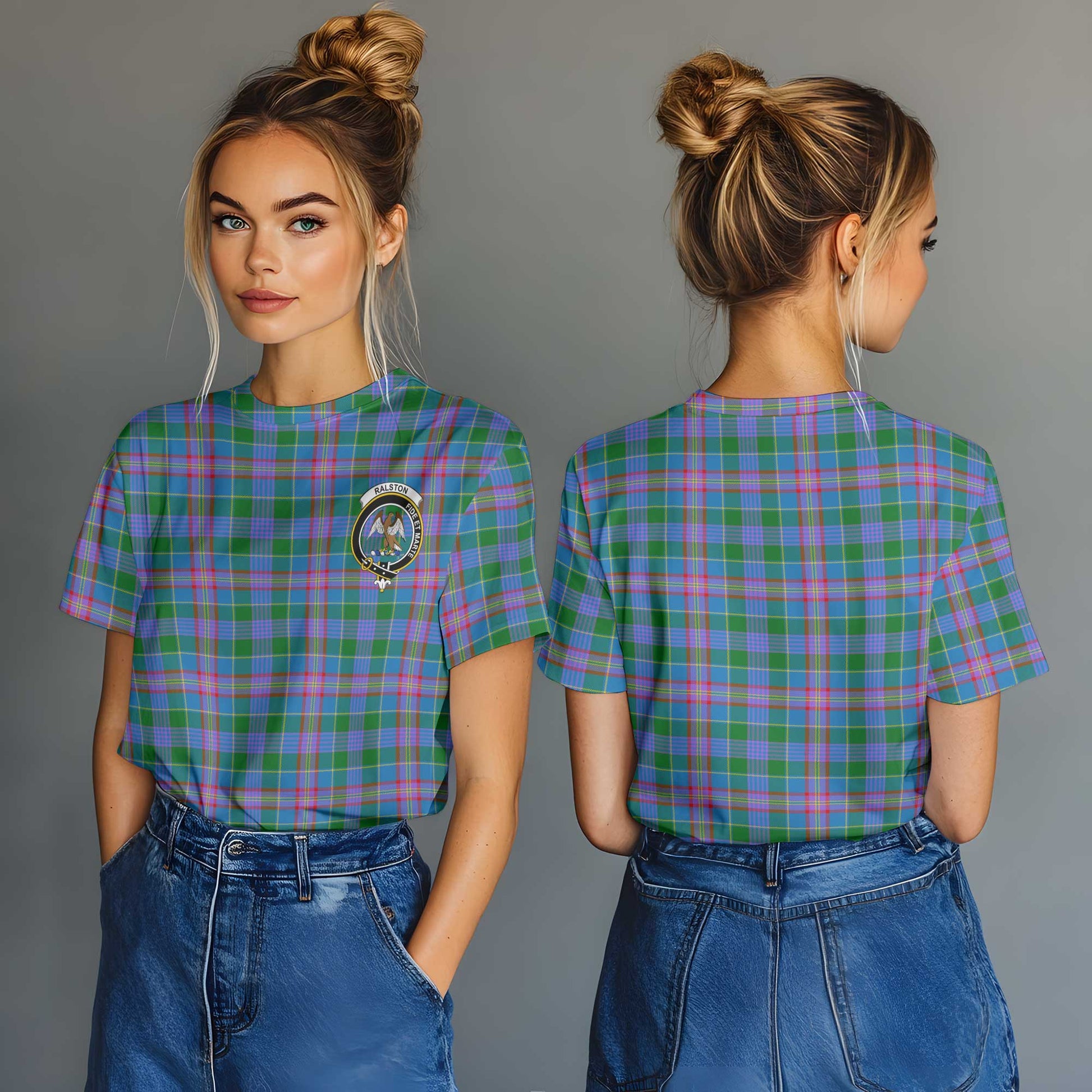 Clan Ralston Tartan Women T Shirt Crest And Plaid Basic Style