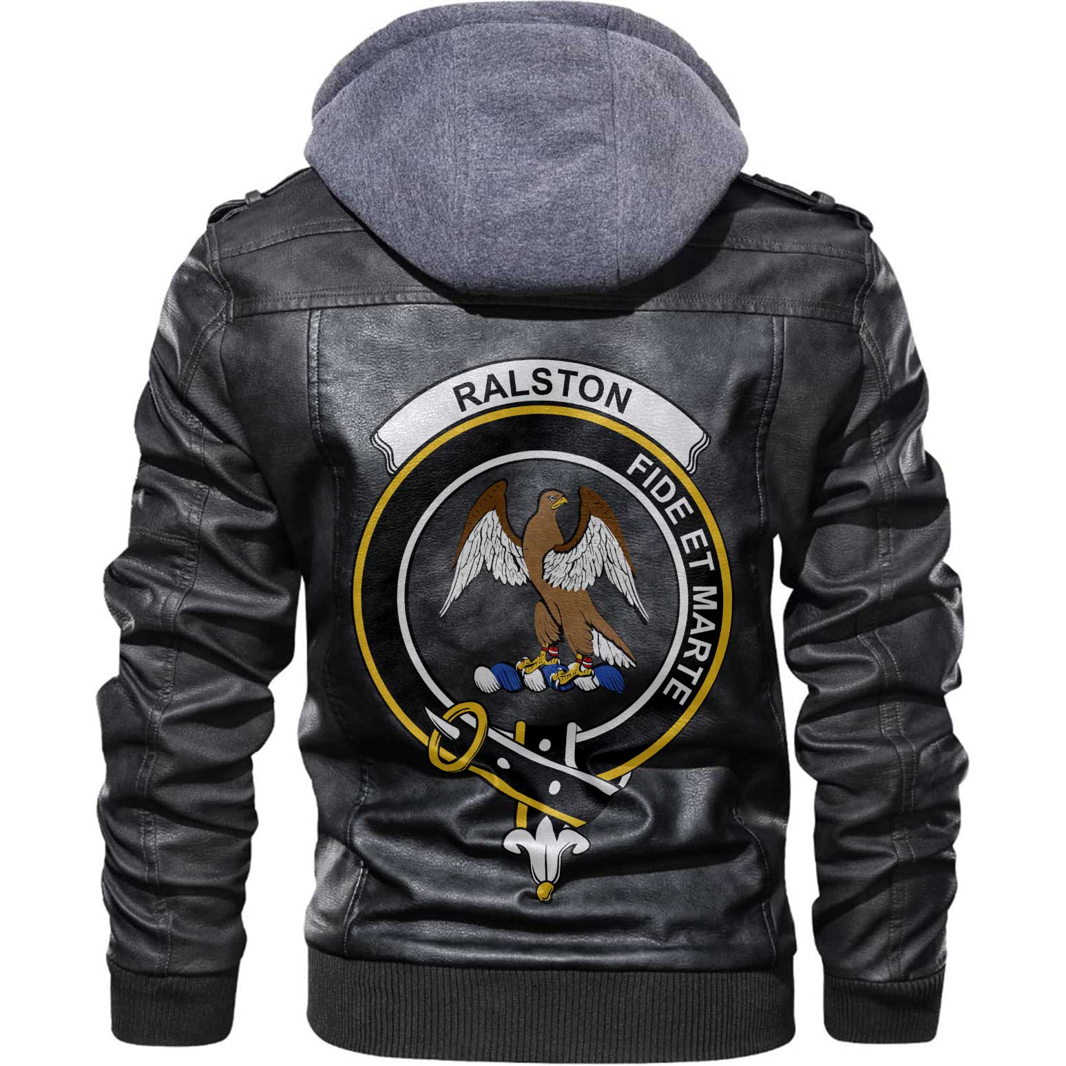 Clan Ralston Tartan Zip Leather Jacket Crest And Plaid Basic Style