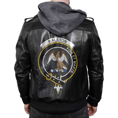 Clan Ralston Tartan Zip Leather Jacket Crest And Plaid Basic Style