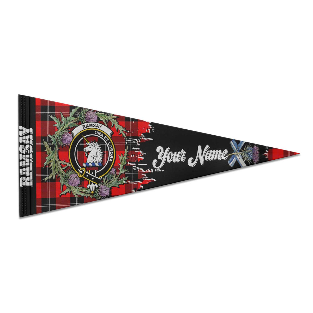 Clan Ramsay Tartan Felt Pennant Crest And Plaid Basic Style