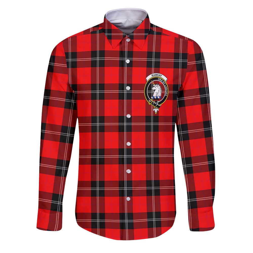 Clan Ramsay Tartan Long Sleeve Button Shirt Crest And Plaid Basic Style