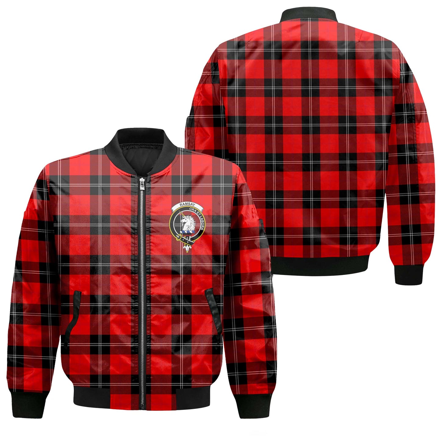 Clan Ramsay Tartan Men Bomber Jacket Crest And Plaid Basic Style