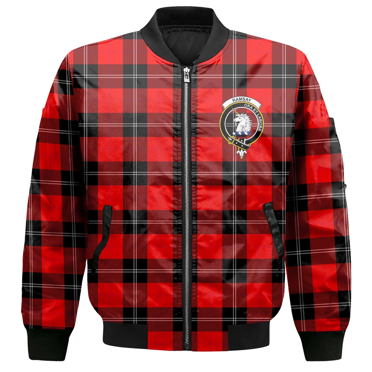 Clan Ramsay Tartan Men Bomber Jacket Crest And Plaid Basic Style