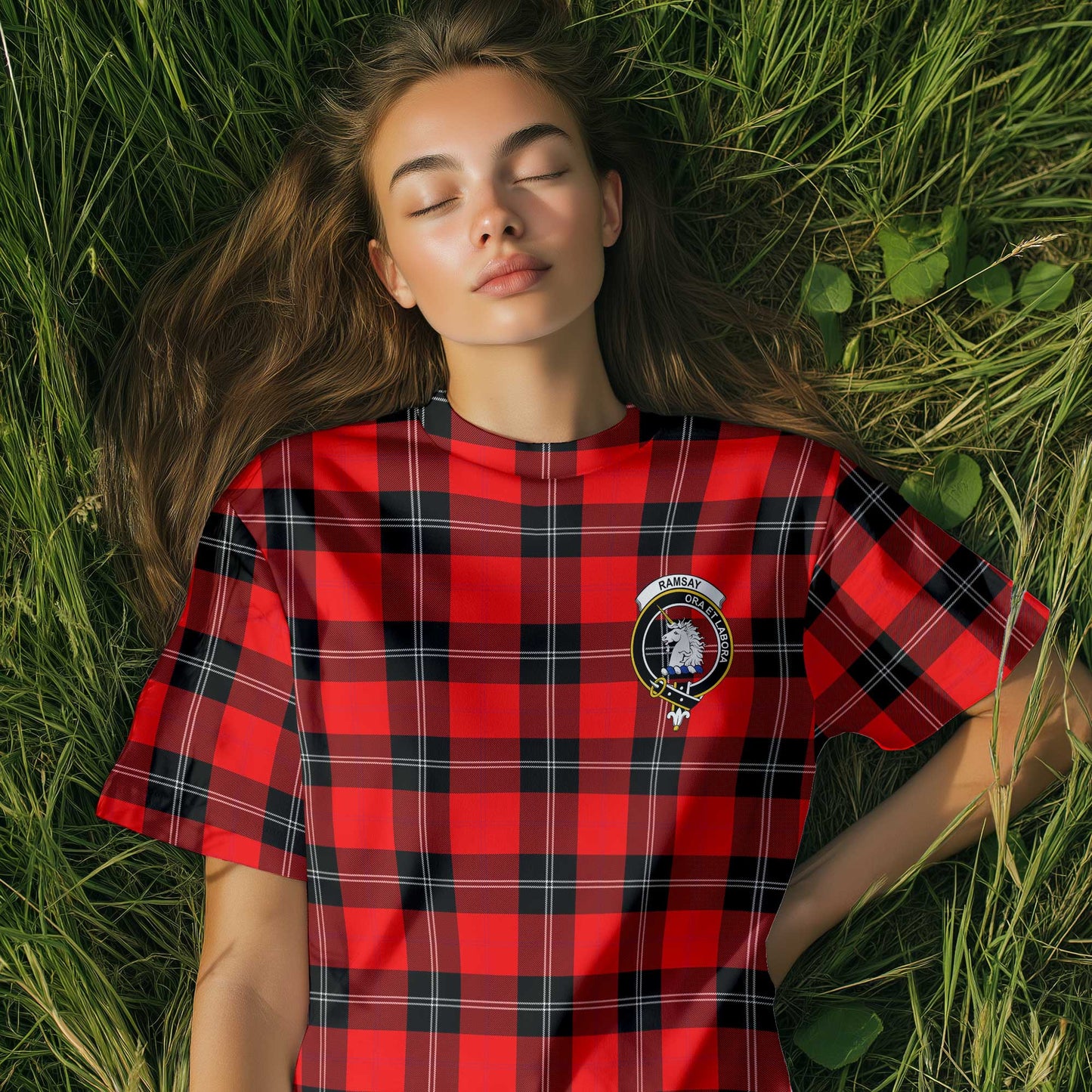 Clan Ramsay Tartan Women T Shirt Crest And Plaid Basic Style