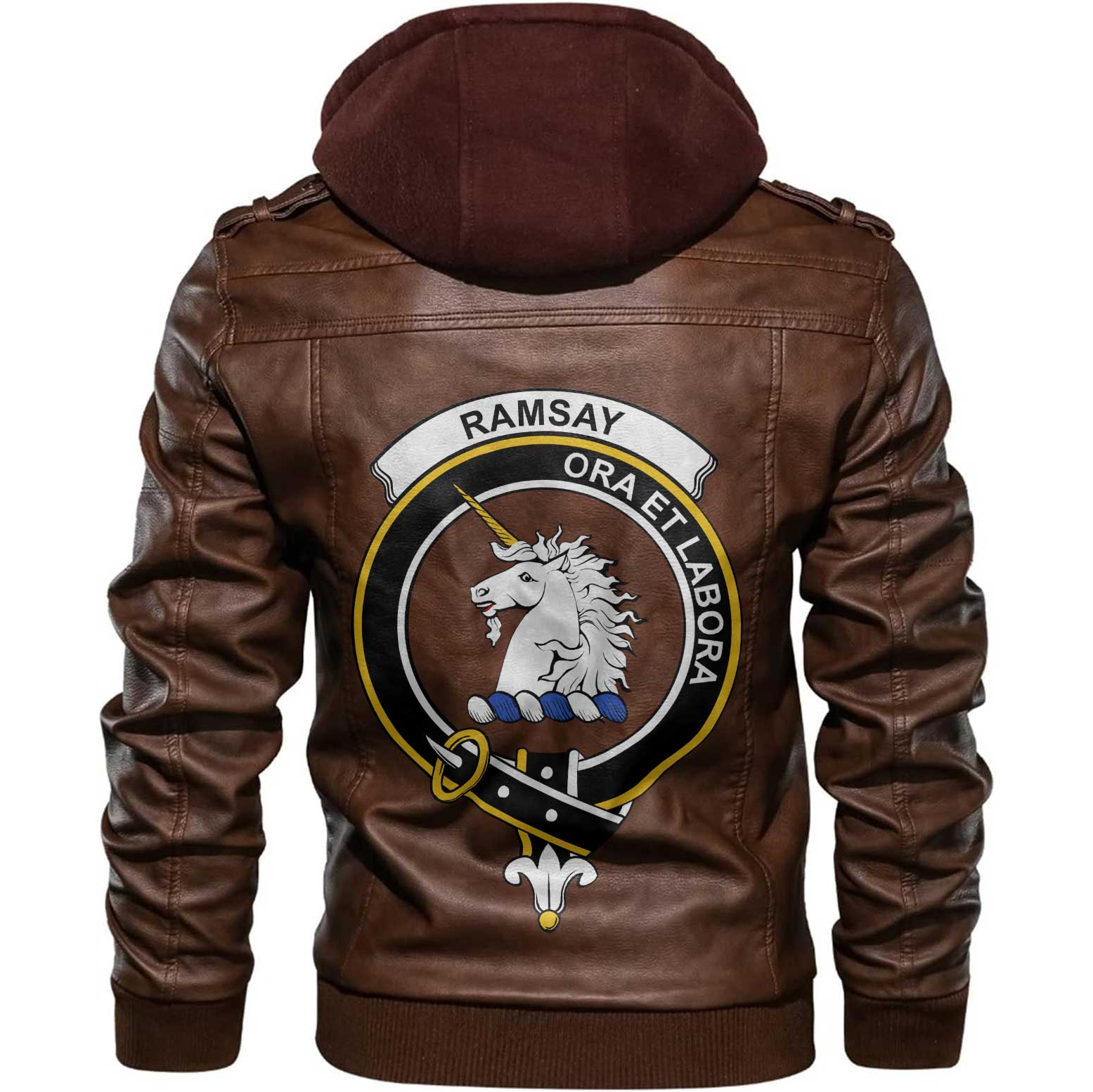 Clan Ramsay Tartan Zip Leather Jacket Crest And Plaid Basic Style