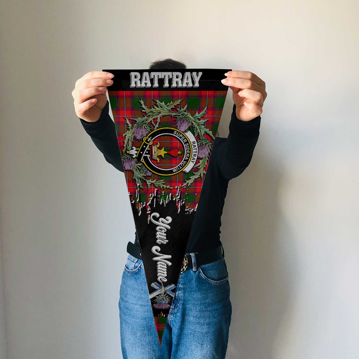 Clan Rattray Tartan Felt Pennant Crest And Plaid Basic Style