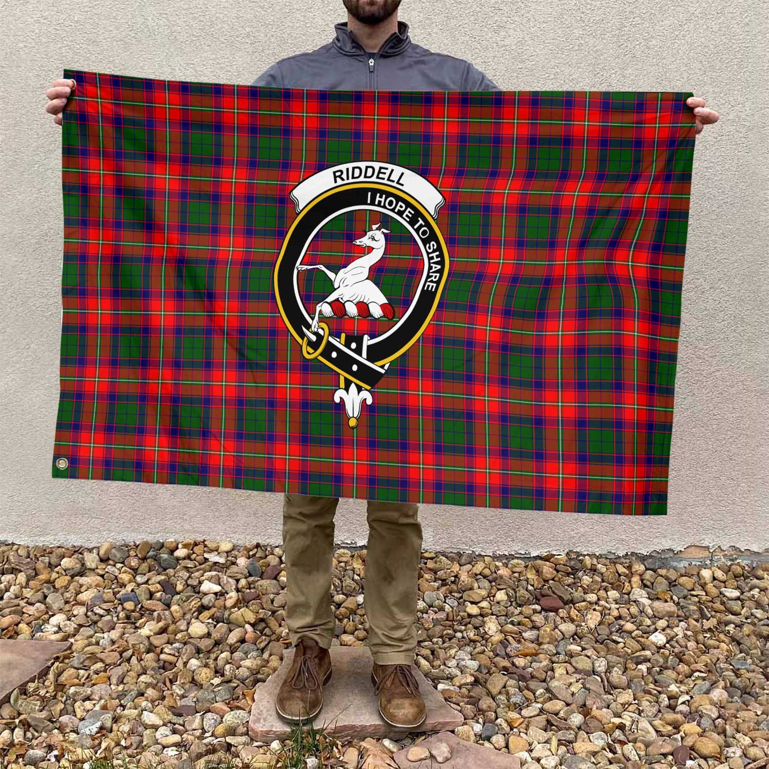 Clan Riddell Tartan Flag Crest And Plaid Basic Style