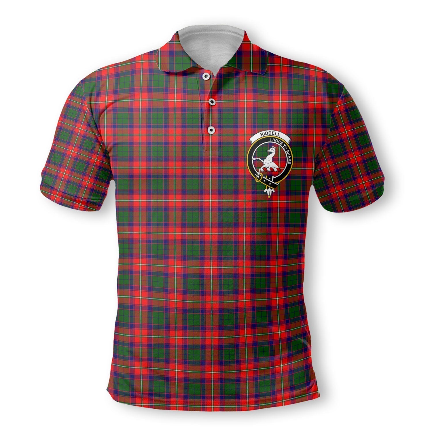 Clan Riddell Tartan Golf Tartan Men Polo Shirt Crest And Plaid Basic Style