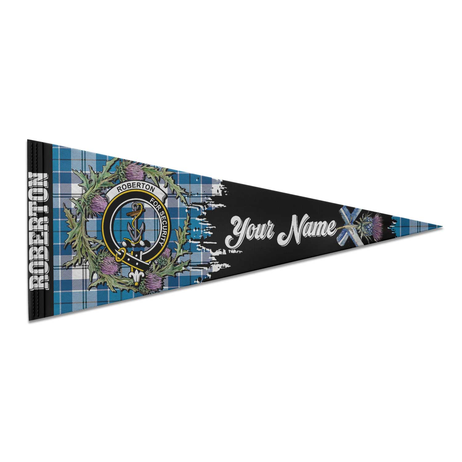 Clan Roberton Tartan Felt Pennant Crest And Plaid Basic Style