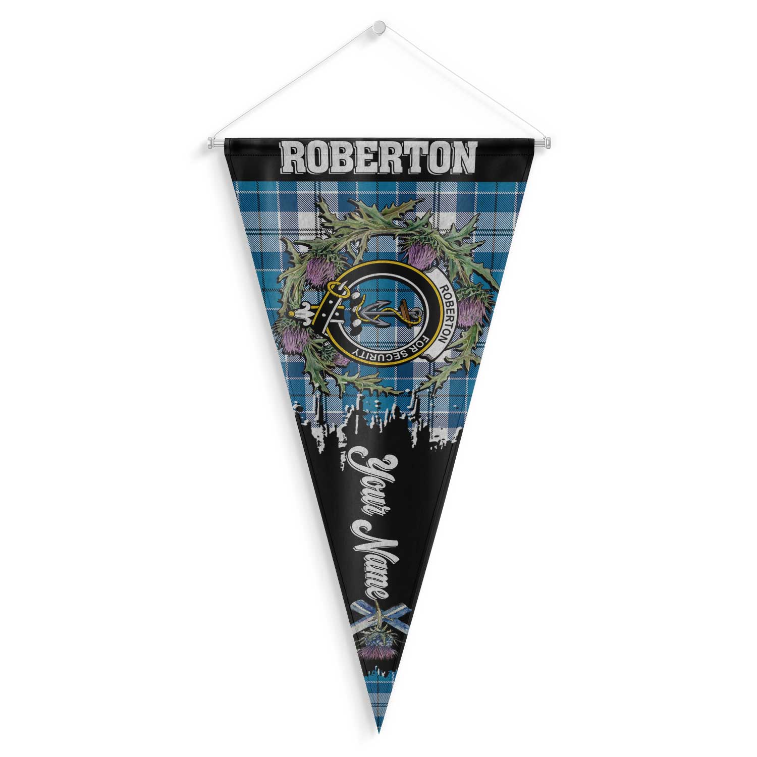 Clan Roberton Tartan Felt Pennant Crest And Plaid Basic Style