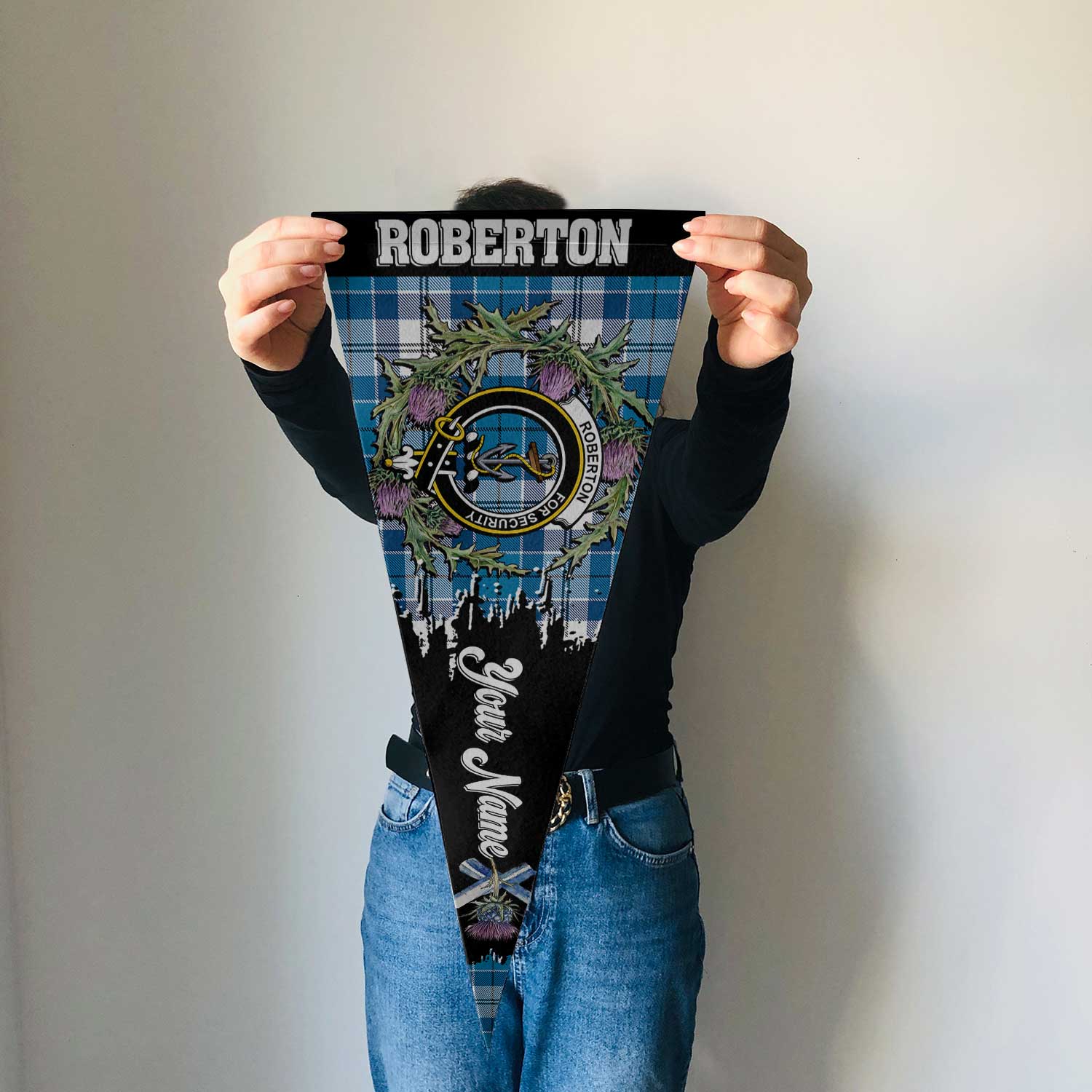 Clan Roberton Tartan Felt Pennant Crest And Plaid Basic Style