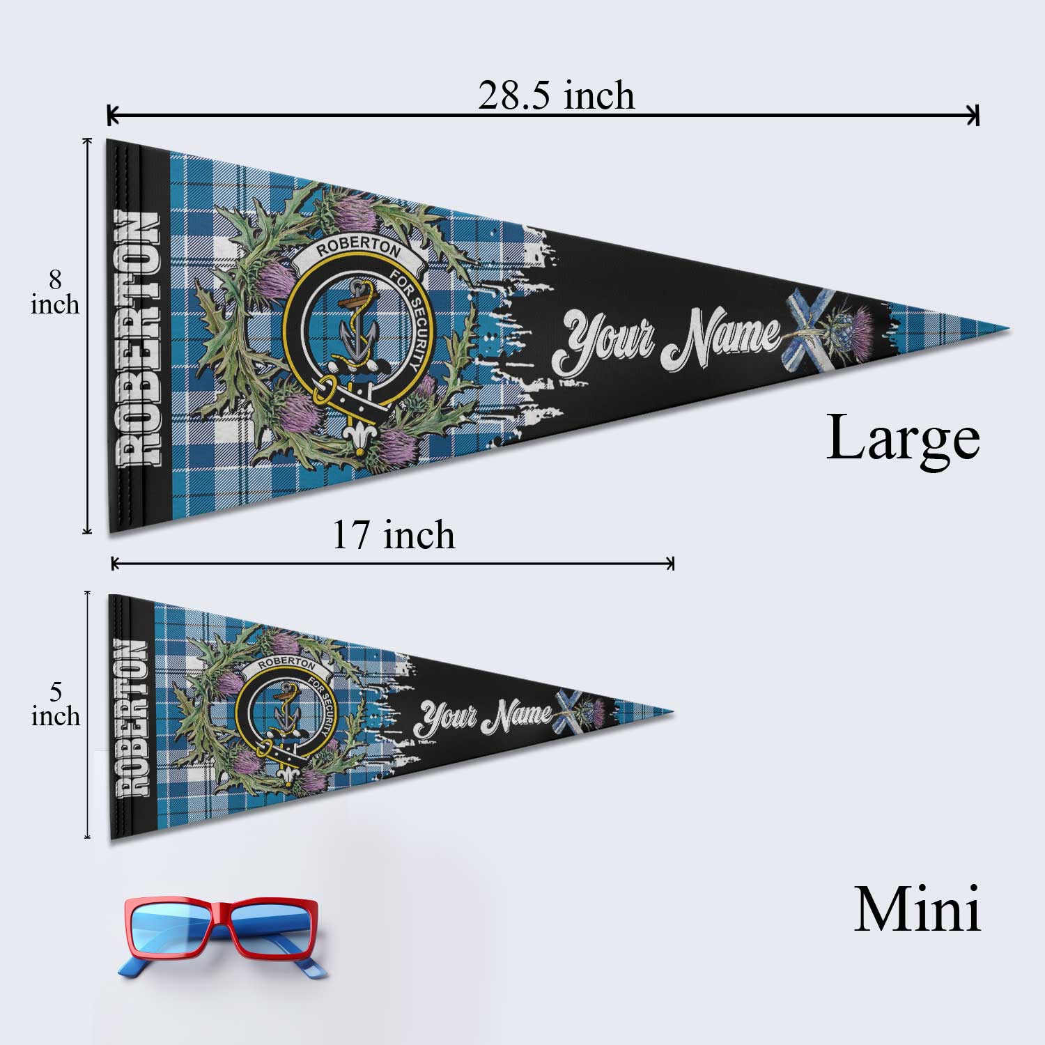 Clan Roberton Tartan Felt Pennant Crest And Plaid Basic Style