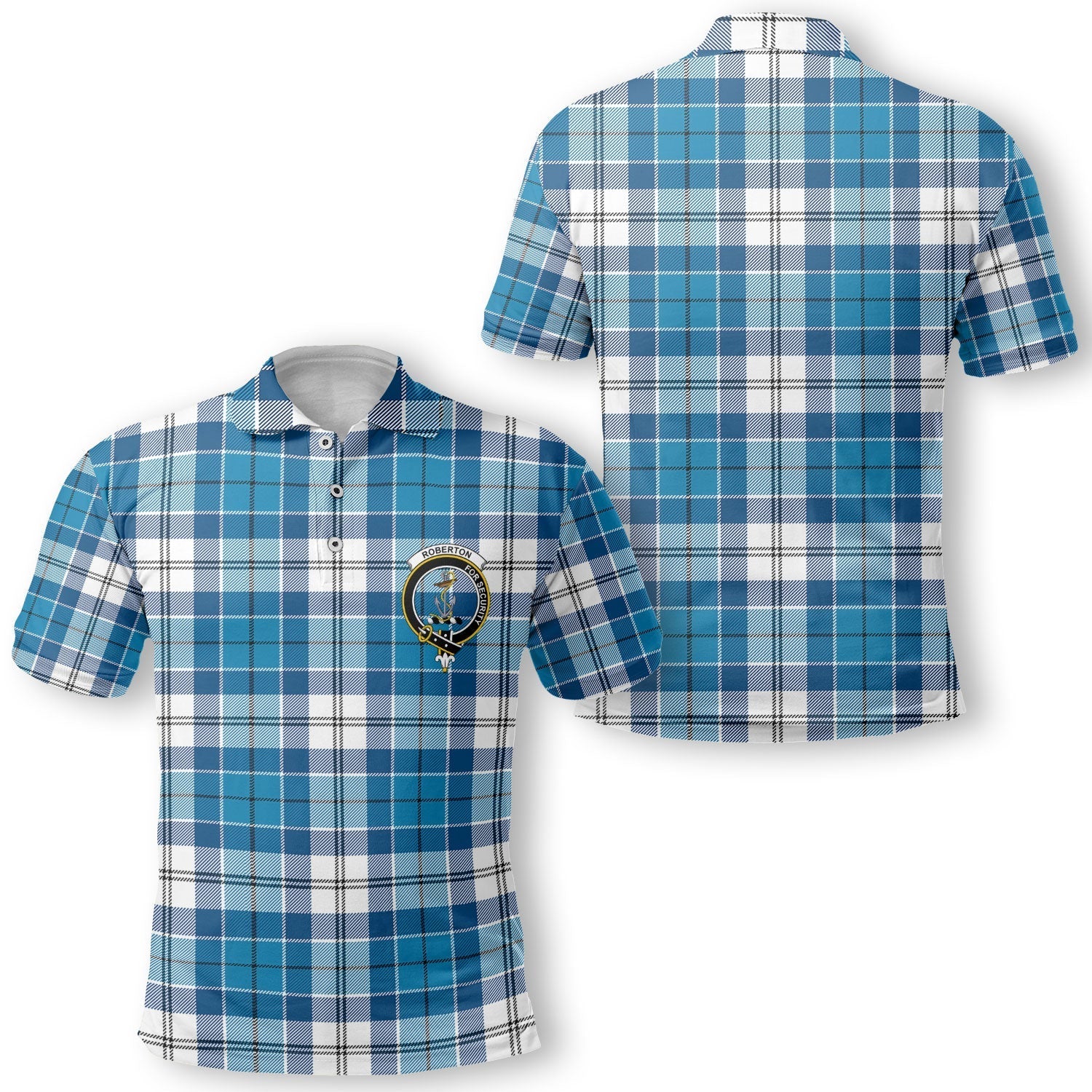 Clan Roberton Tartan Golf Tartan Men Polo Shirt Crest And Plaid Basic Style