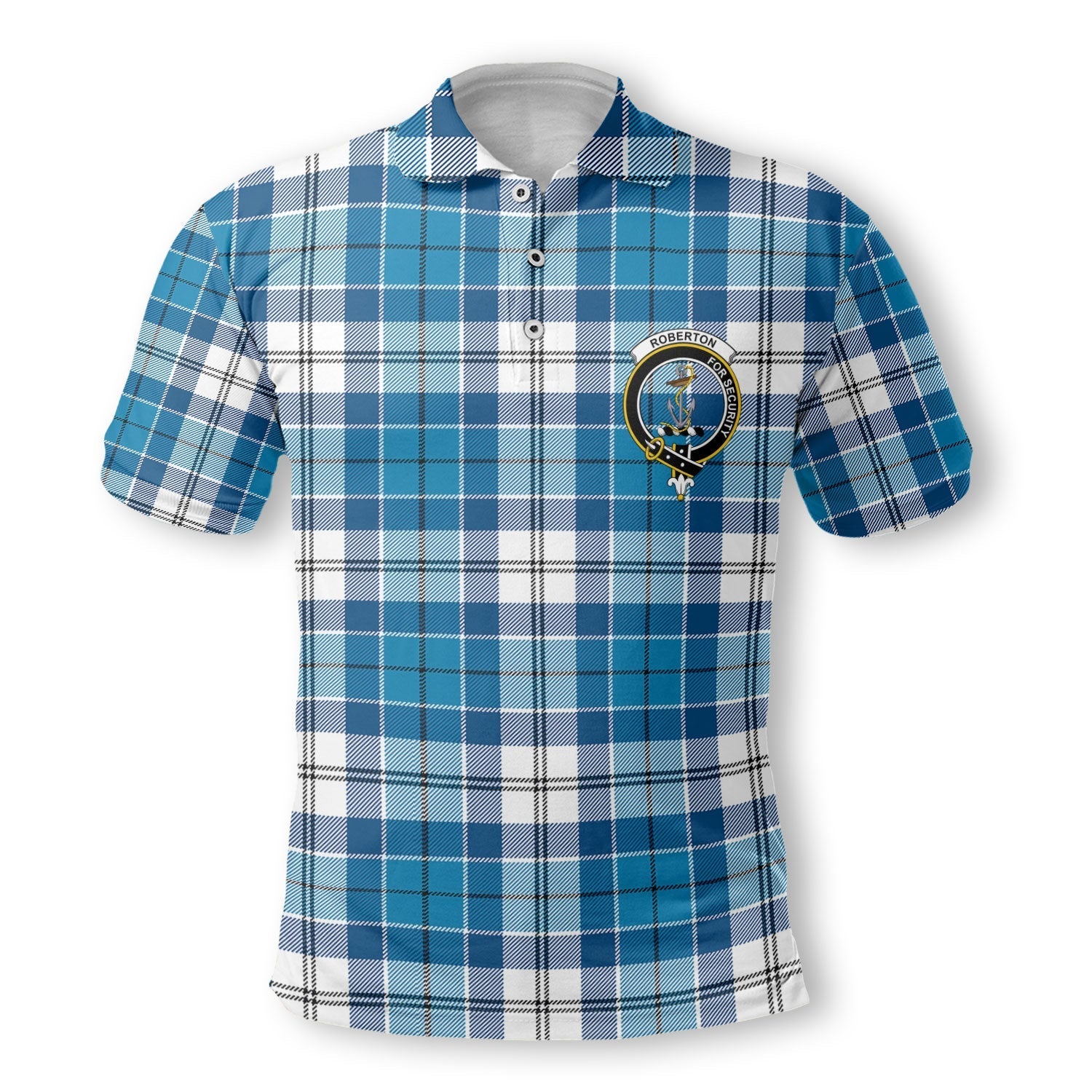 Clan Roberton Tartan Golf Tartan Men Polo Shirt Crest And Plaid Basic Style