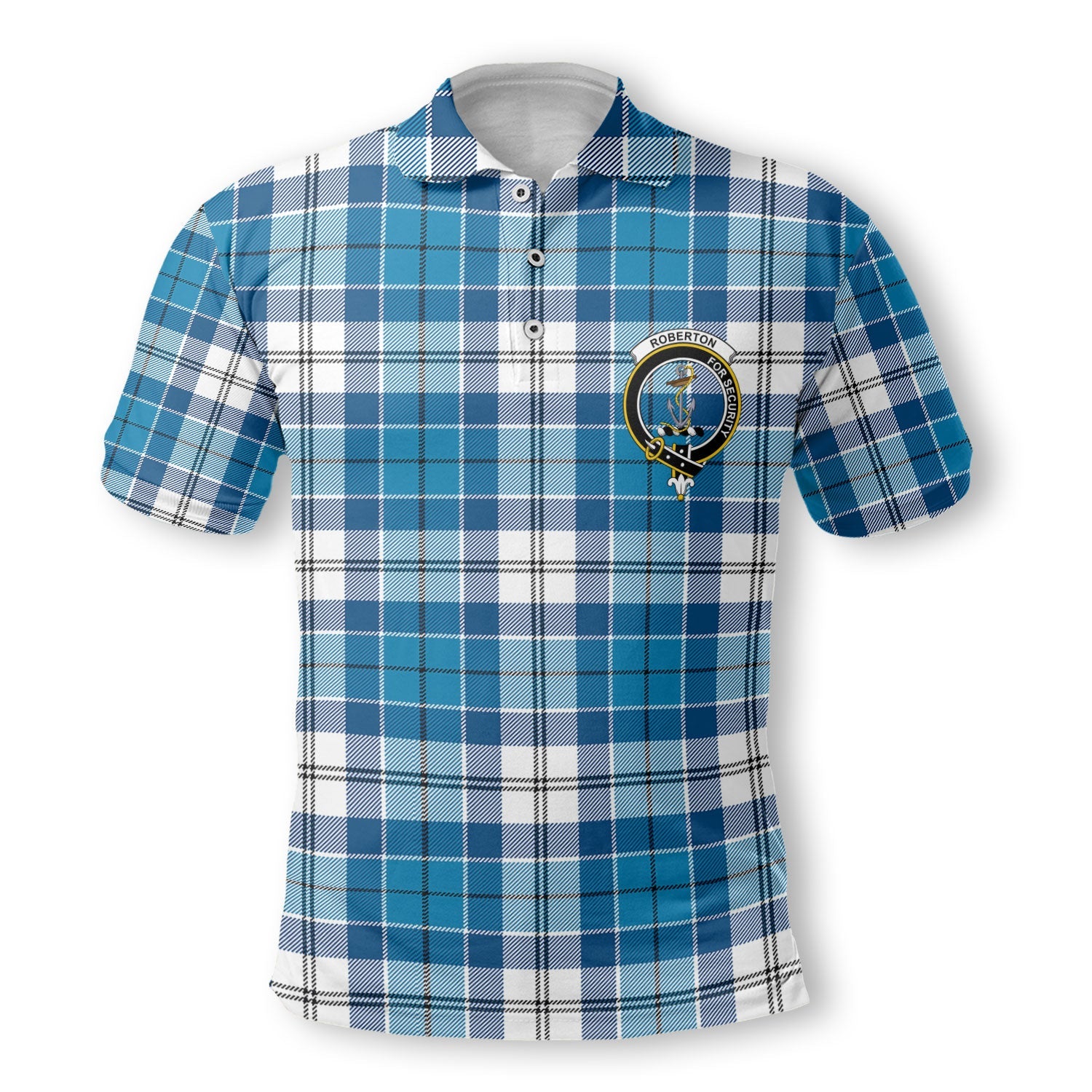 Clan Roberton Tartan Men Polo Shirt Crest And Plaid Basic Style