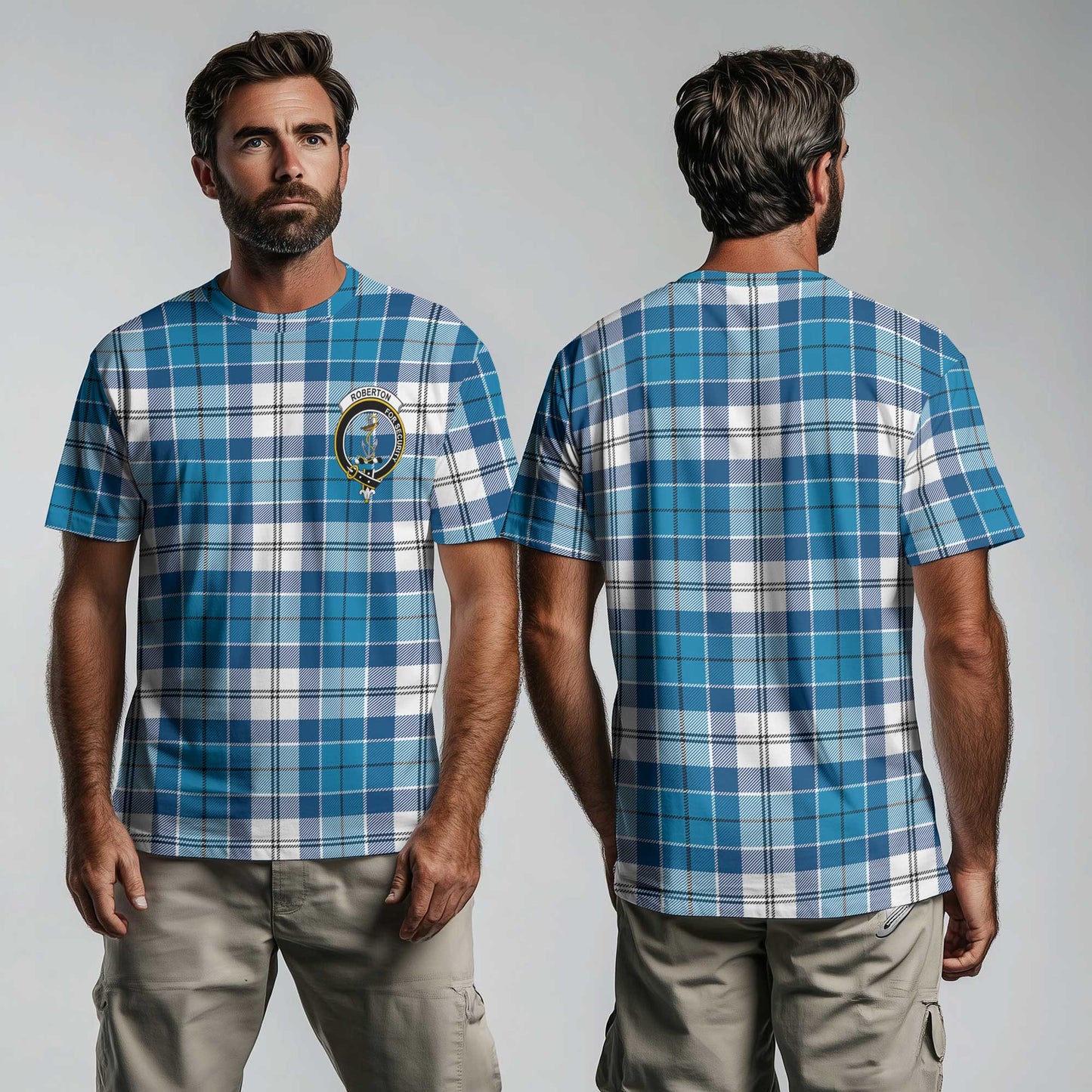 Clan Roberton Tartan Men T Shirt Crest And Plaid Basic Style