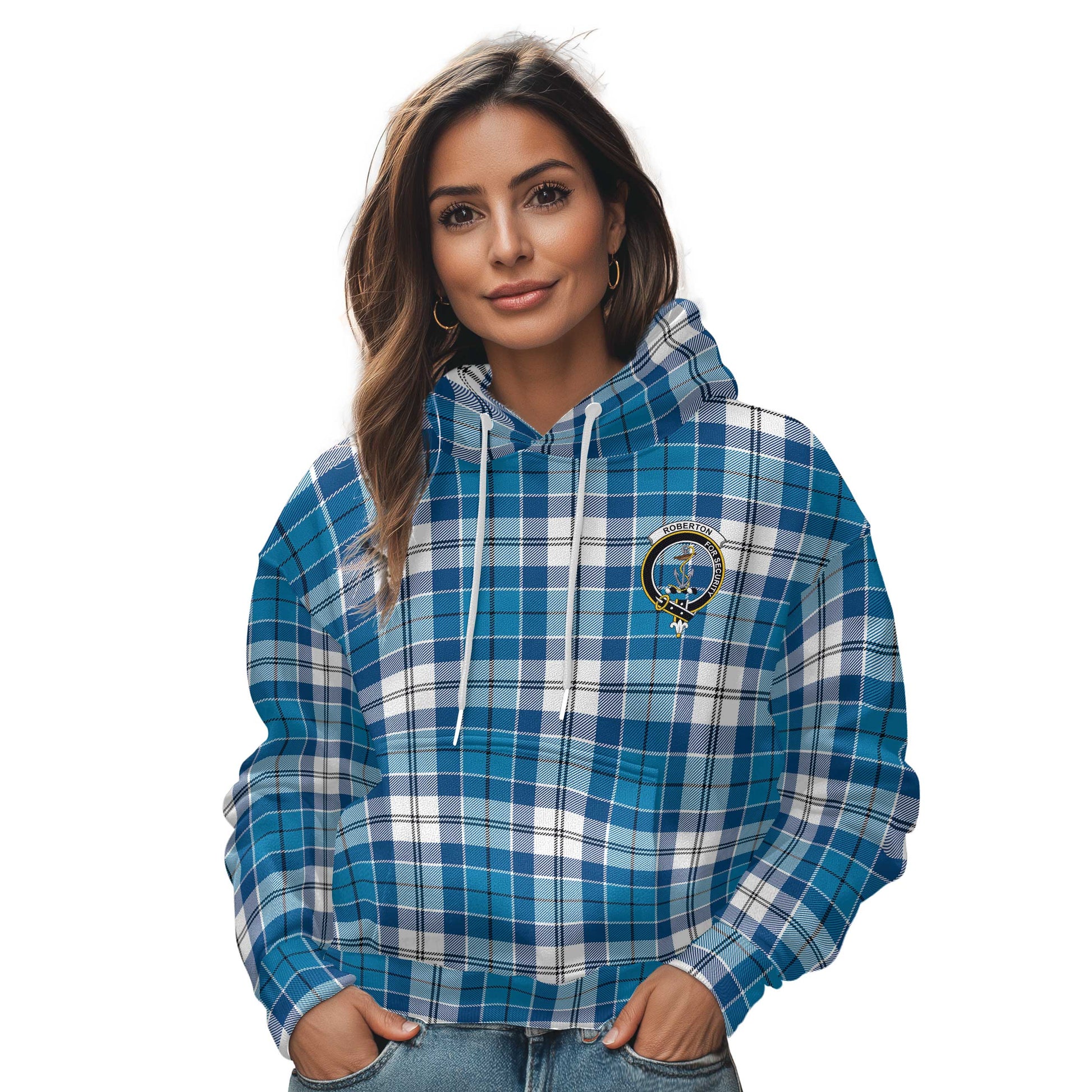 Clan Roberton Tartan Women Hoodie Crest And Plaid Basic Style