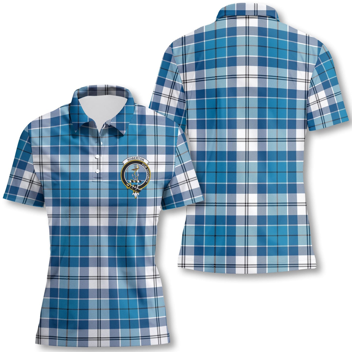 Clan Roberton Tartan Women Polo Shirt Crest And Plaid Basic Style