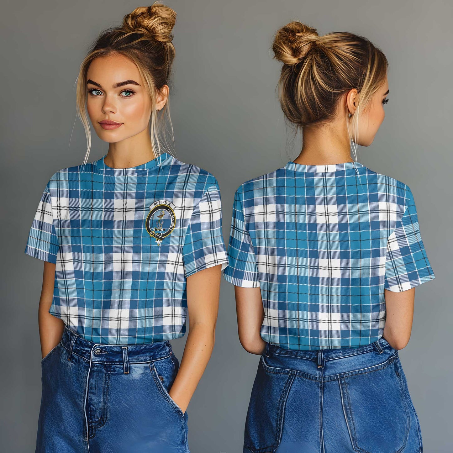 Clan Roberton Tartan Women T Shirt Crest And Plaid Basic Style