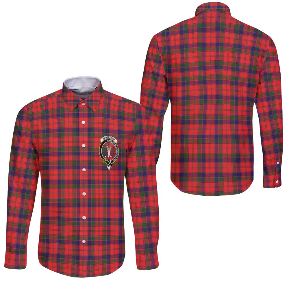 Clan Robertson Tartan Long Sleeve Button Shirt Crest And Plaid Basic Style