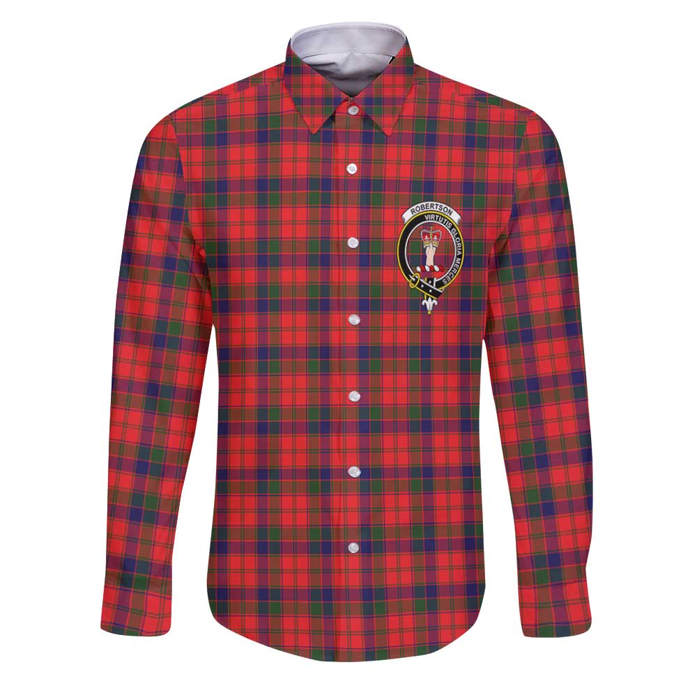 Clan Robertson Tartan Long Sleeve Button Shirt Crest And Plaid Basic Style