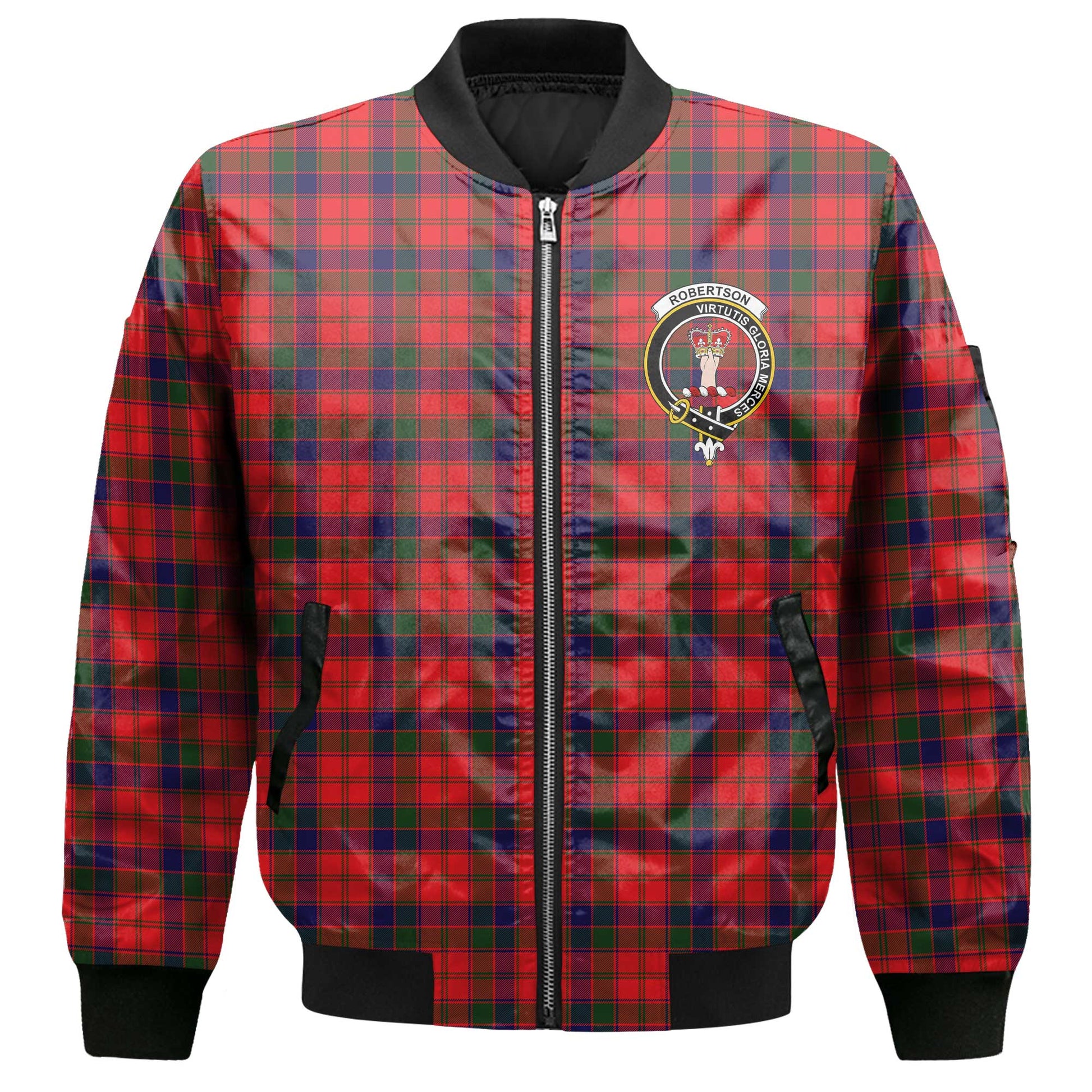 Clan Robertson Tartan Men Bomber Jacket Crest And Plaid Basic Style