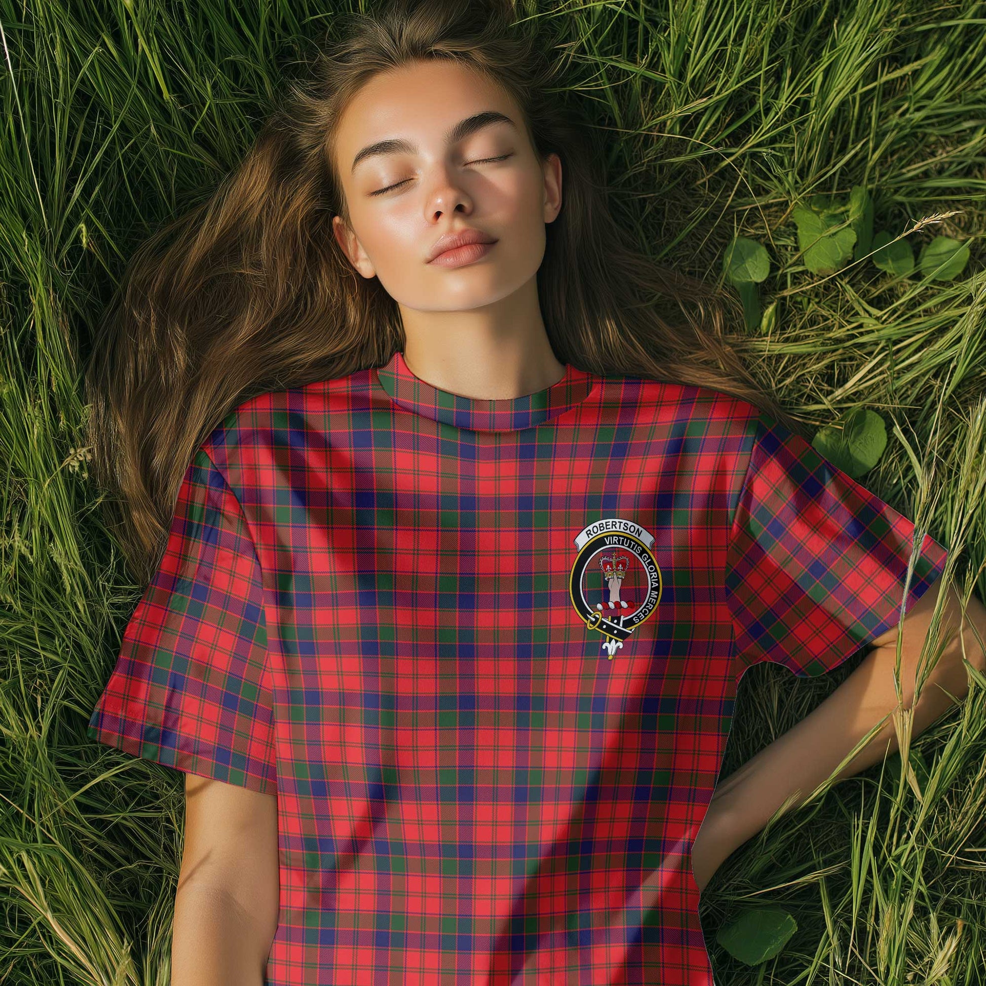 Clan Robertson Tartan Women T Shirt Crest And Plaid Basic Style