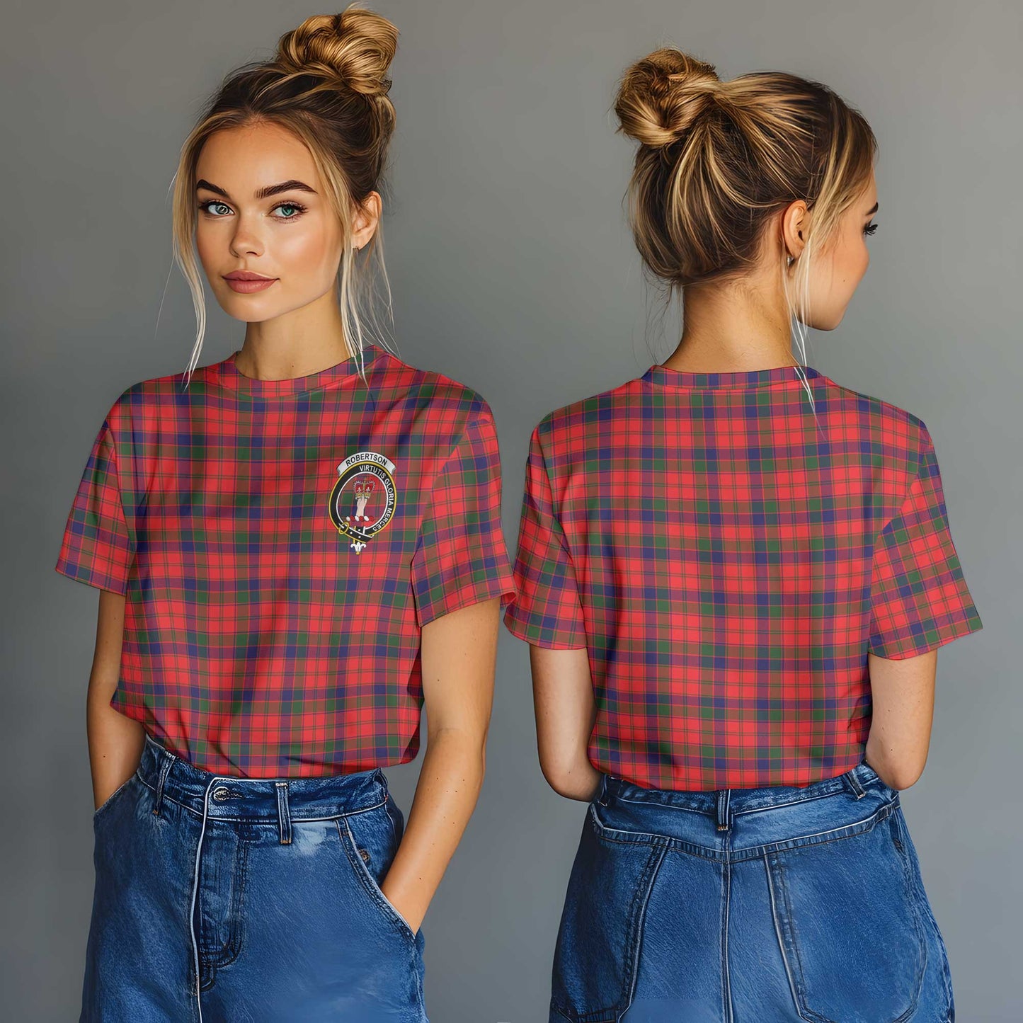 Clan Robertson Tartan Women T Shirt Crest And Plaid Basic Style