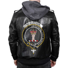 Clan Robertson Tartan Zip Leather Jacket Crest And Plaid Basic Style
