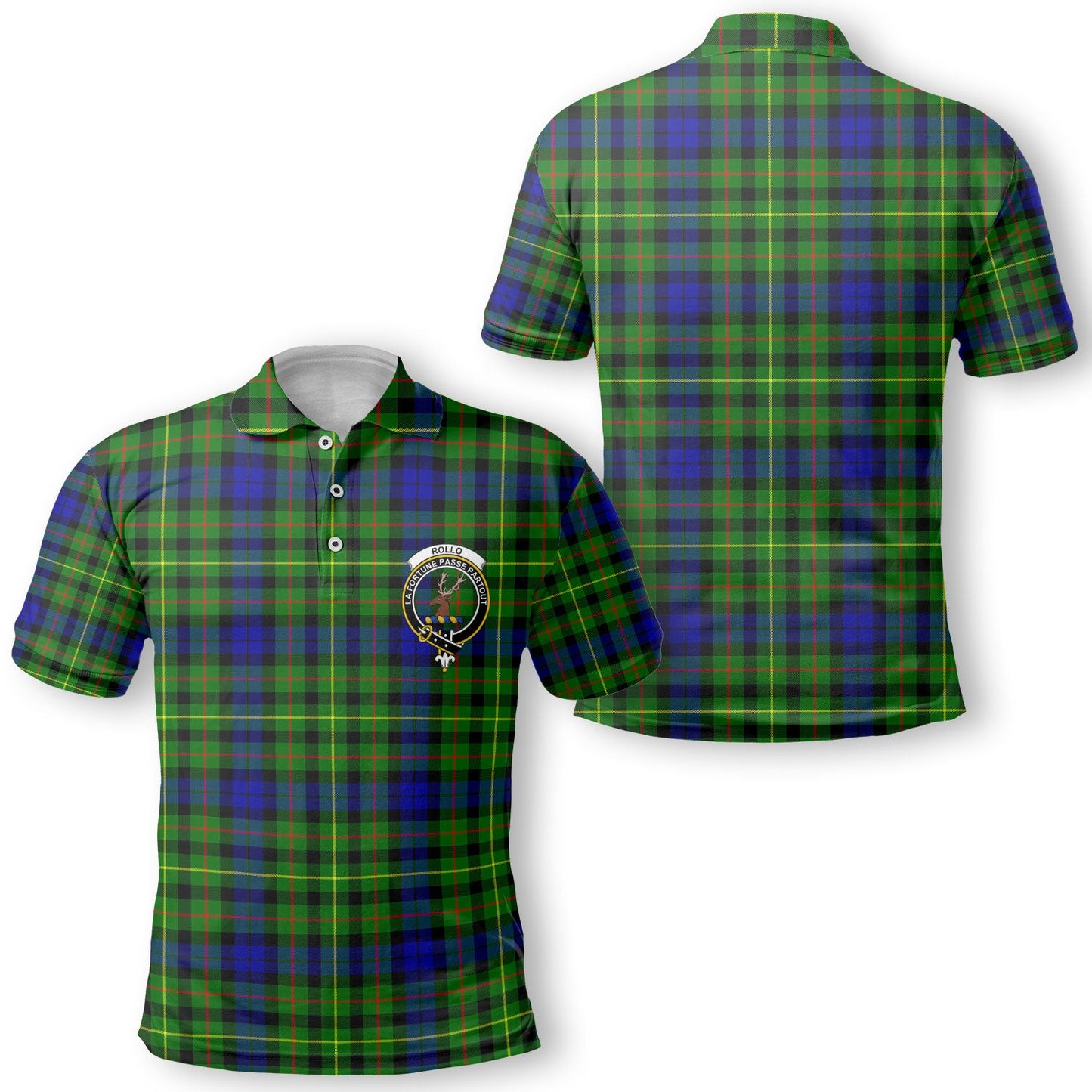 Clan Rollo Tartan Golf Men Polo Shirt Crest And Plaid Basic Style