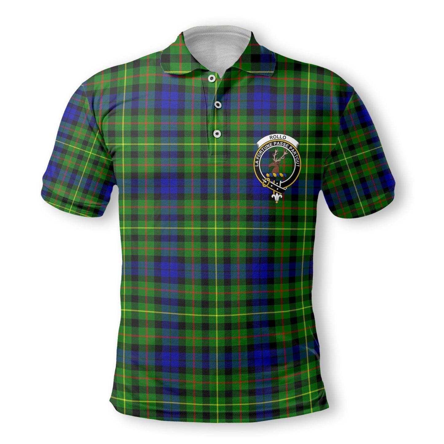 Clan Rollo Tartan Golf Tartan Men Polo Shirt Crest And Plaid Basic Style