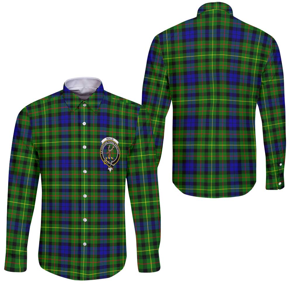 Clan Rollo Tartan Long Sleeve Button Shirt Crest And Plaid Basic Style