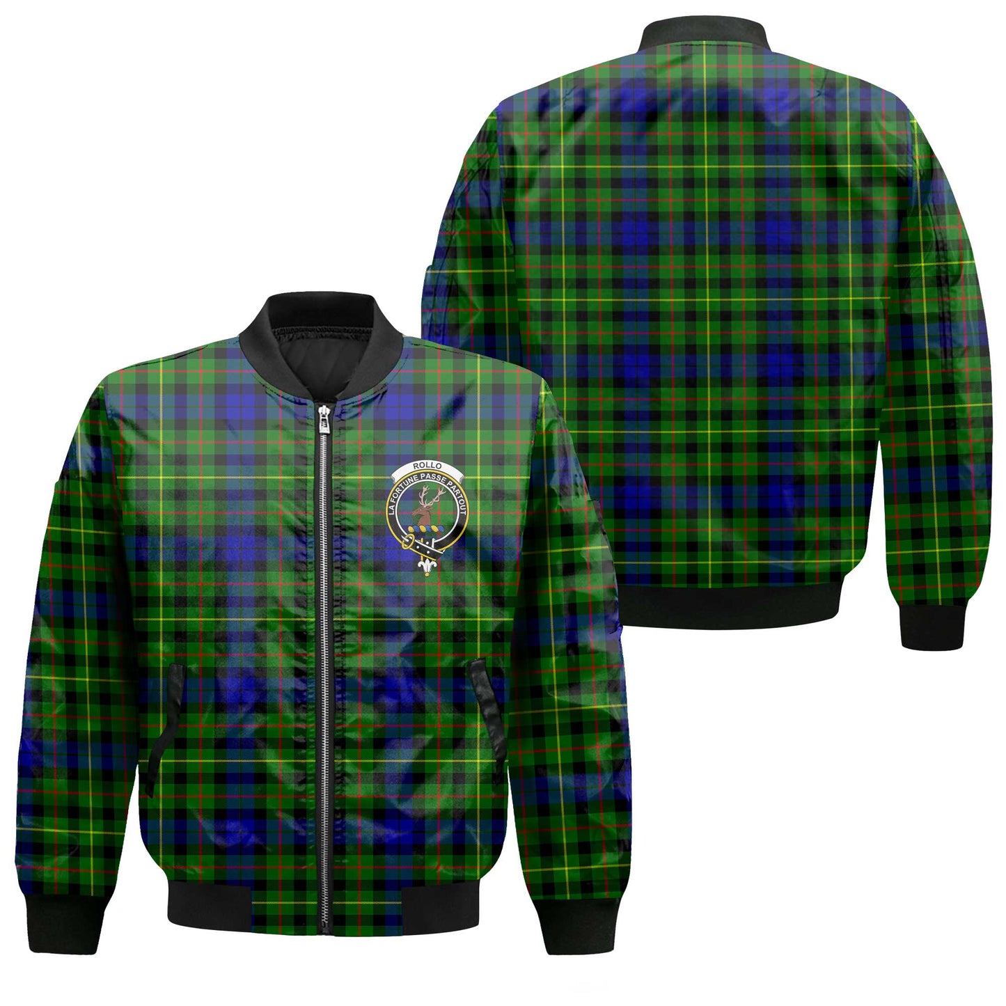 Clan Rollo Tartan Men Bomber Jacket Crest And Plaid Basic Style