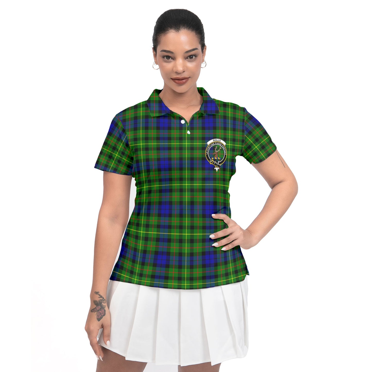 Clan Rollo Tartan Women Polo Shirt Crest And Plaid Basic Style