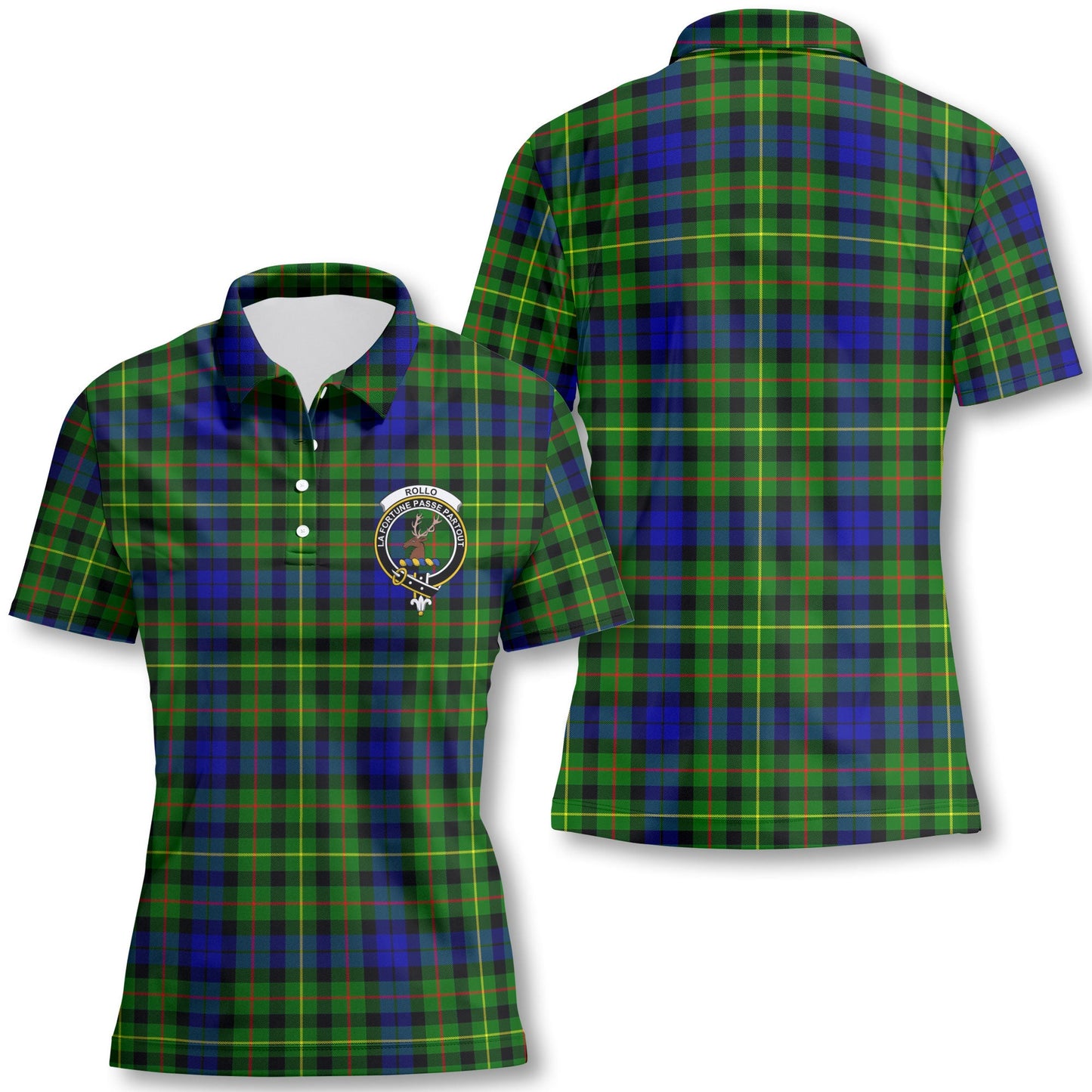 Clan Rollo Tartan Women Polo Shirt Crest And Plaid Basic Style