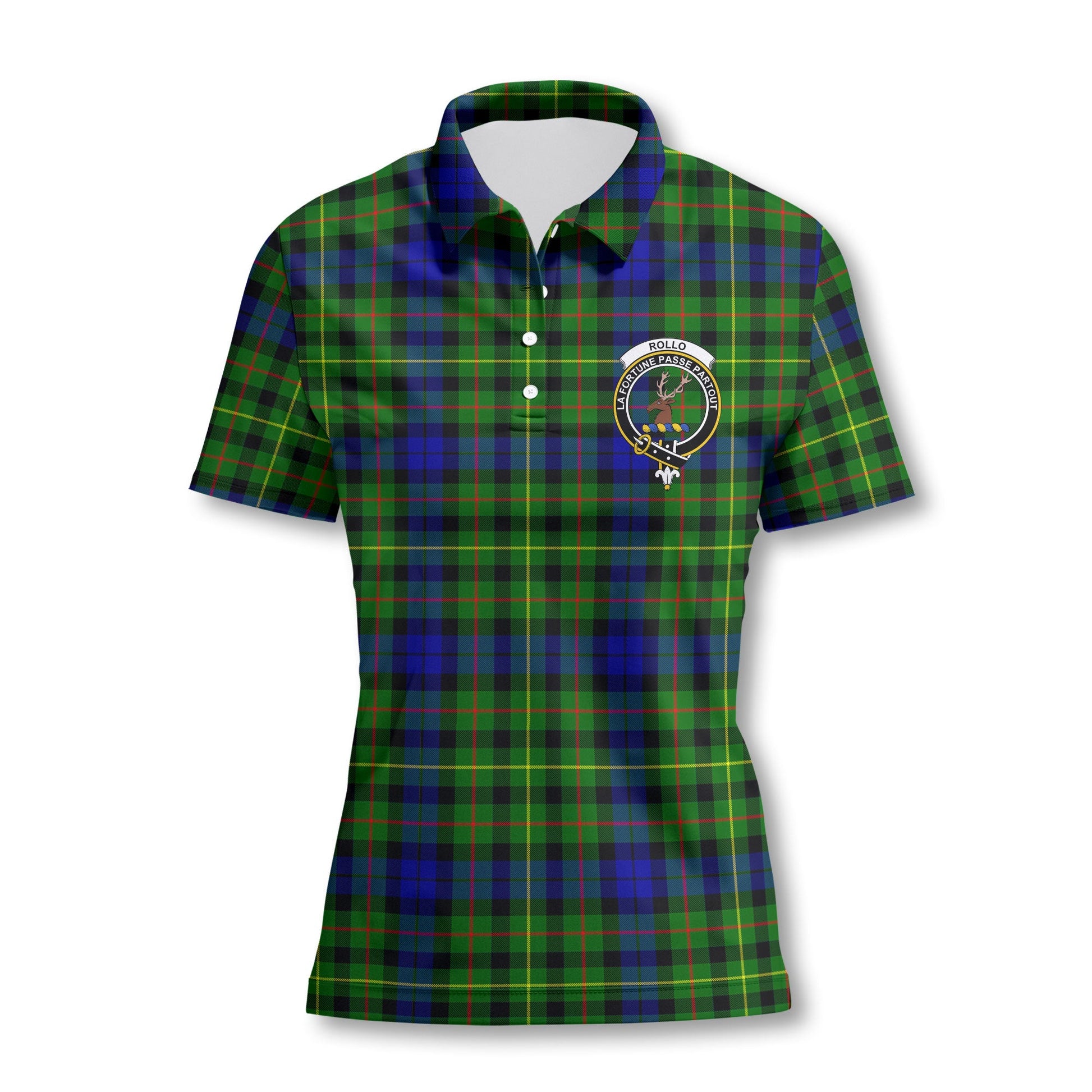 Clan Rollo Tartan Women Polo Shirt Crest And Plaid Basic Style