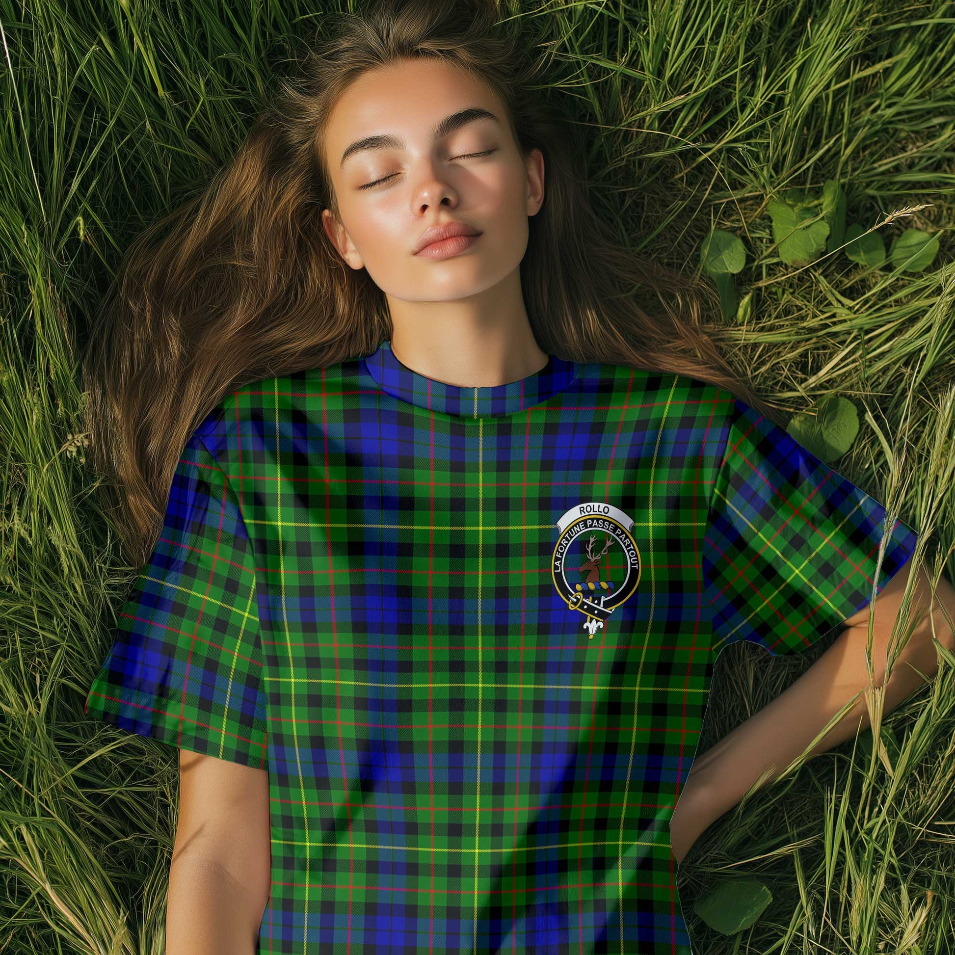 Clan Rollo Tartan Women T Shirt Crest And Plaid Basic Style