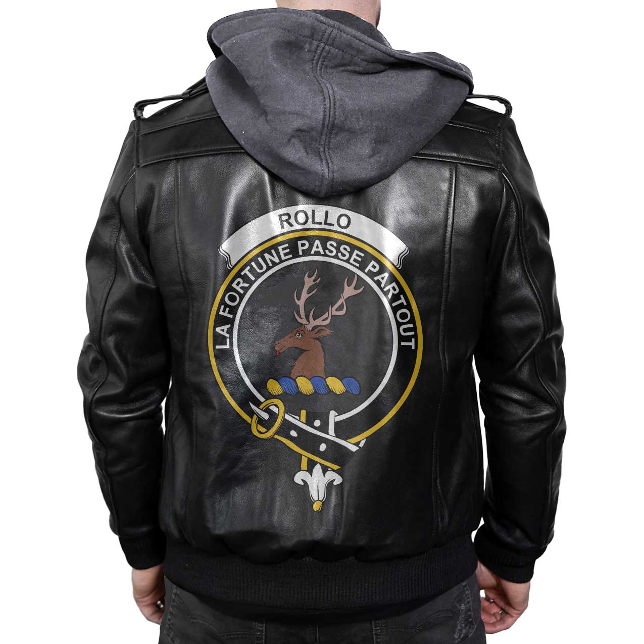 Clan Rollo Tartan Zip Leather Jacket Crest And Plaid Basic Style