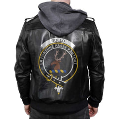 Clan Rollo Tartan Zip Leather Jacket Crest And Plaid Basic Style